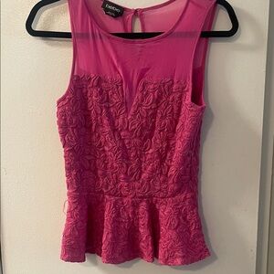 Bebe Fuchsia Lace Peplum Blouse